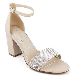 Sugar Beige and Silver Block Heel Sandals